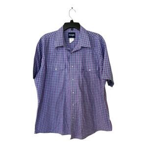 Western Wrangler Mens Pearl Snap Shirt‎ XXL Purple Plaid Short Sleeve EUC VTG